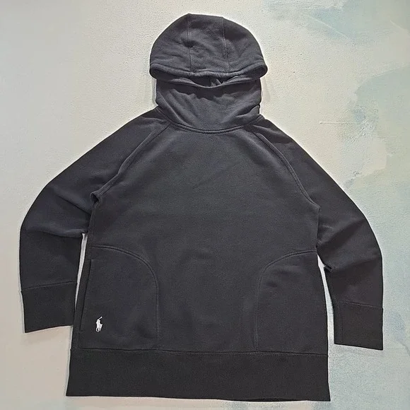 Polo Ralph Lauren Hoodie Men Small Black Funnel Neck Raglan Pullover Sweatshirt - Picture 1 of 10